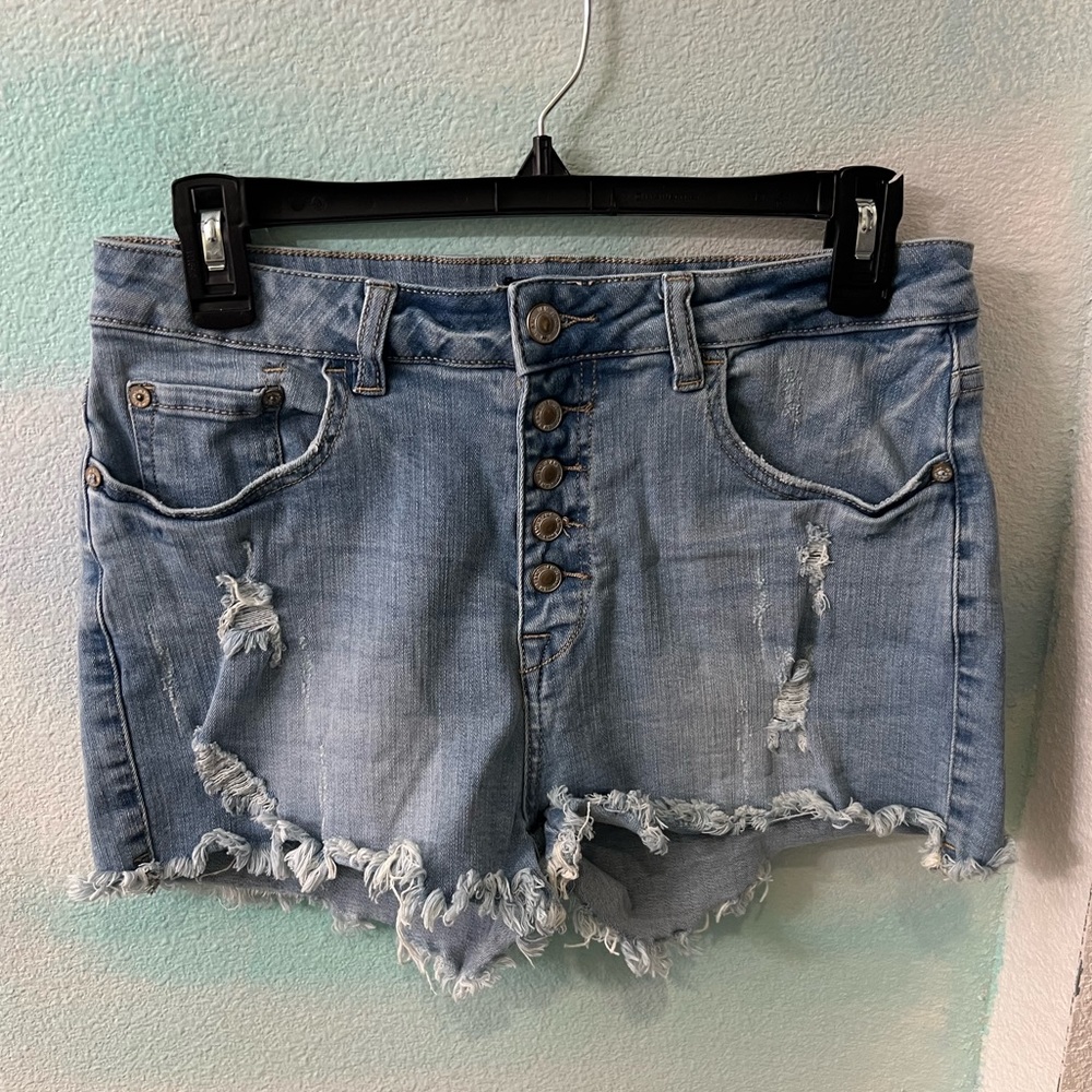 I&M Black Label Light Wash High Rise Button Up Shorts